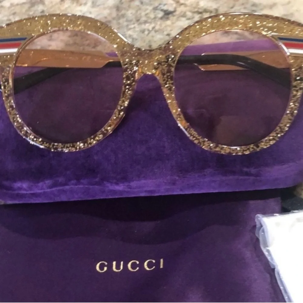 Gucci Sparkling Gold Round Glasses - Picture 1 of 4